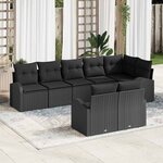 vidaXL Ensemble de canapé de jardin avec coussin 8 Pièces Noir polyrotin