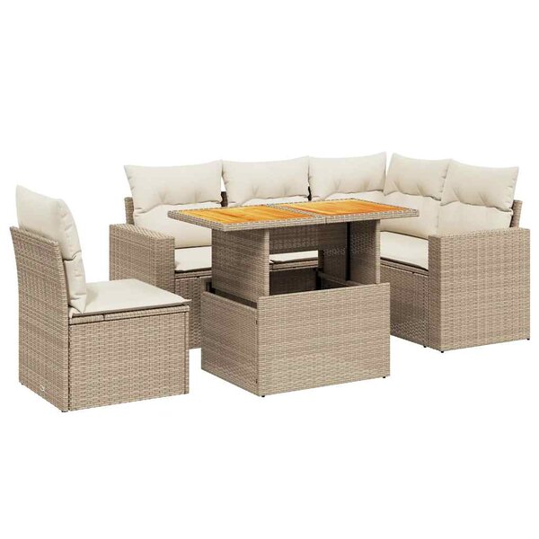 vidaXL Salon de jardin avec coussins 6 Pièces beige résine tressée