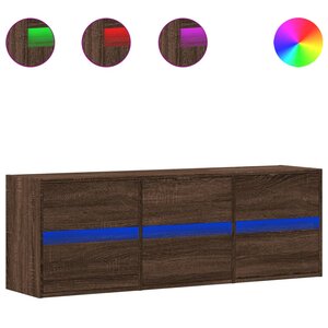 vidaXL Meuble TV mural avec lumières LED chêne marron 130x31x45 cm