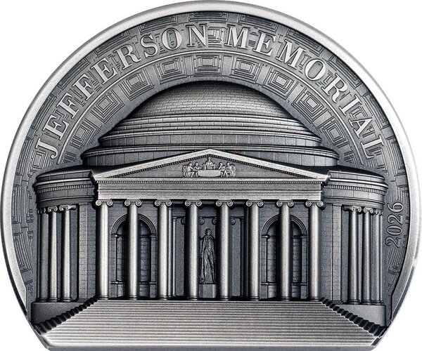 Pièce de monnaie en Argent 25 Dollars g 155.5 (5 oz) Millésime 2026 Historical Monuments JEFFERSON MEMORIAL (PRÉCOMMANDE)