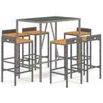 vidaXL Ensemble de bar jardin 7 Pièces gris poly rotin/bois massif acacia