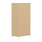 Flexa SAGA Armoire 2 portes a facades rainurees Beige sable Oat Pieds metalliques et boutons Oat