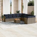 vidaXL Salon de jardin 11 Pièces avec coussins gris résine tressée