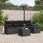 vidaXL Ensemble de canapé de jardin avec coussin 6 Pièces Noir Poly rotin