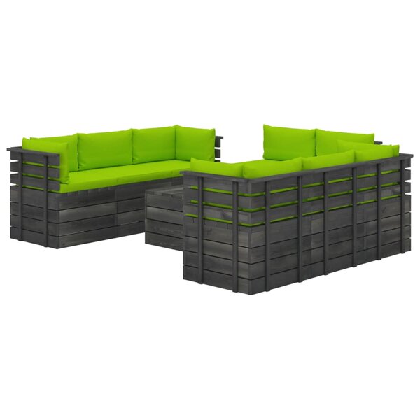 vidaXL Salon palette de jardin 9 Pièces avec coussins Bois de pin massif