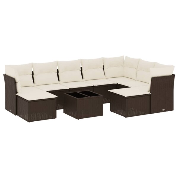 vidaXL Salon de jardin 10 Pièces avec coussins marron résine tressée