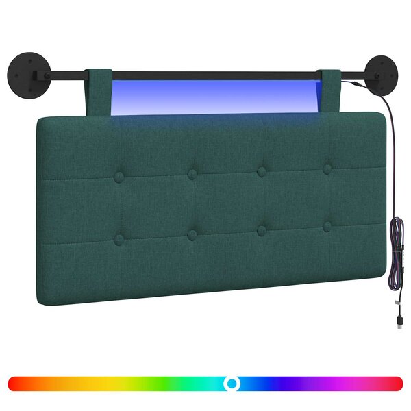 vidaXL Tête de lit suspendue Avec lumière LED Vert foncé Tissu
