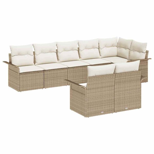 vidaXL Ensemble de canapé de jardin avec coussin 8 Pièces Beige polyrotin