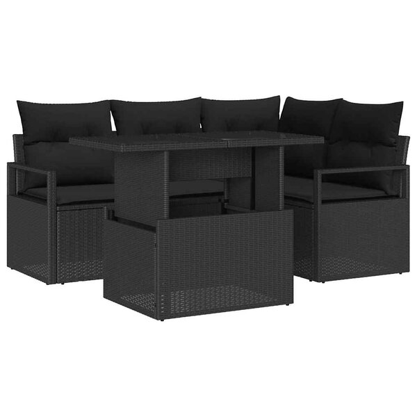 vidaXL Ensemble de canapé de jardin avec coussin 5 Pièces Noir Poly rotin