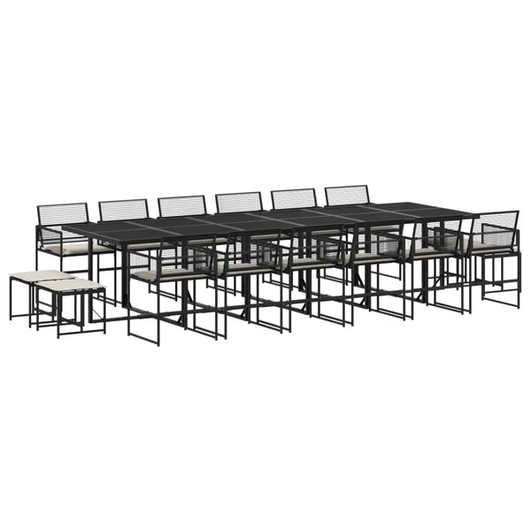 vidaXL Ensemble à manger de jardin 17 Pièces coussins noir résine tressée