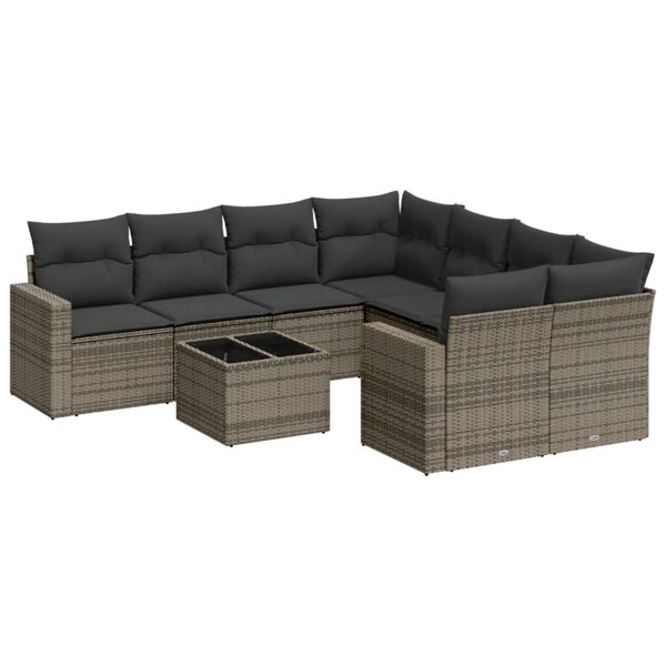 vidaXL Salon de jardin 9 Pièces avec coussins gris résine tressée