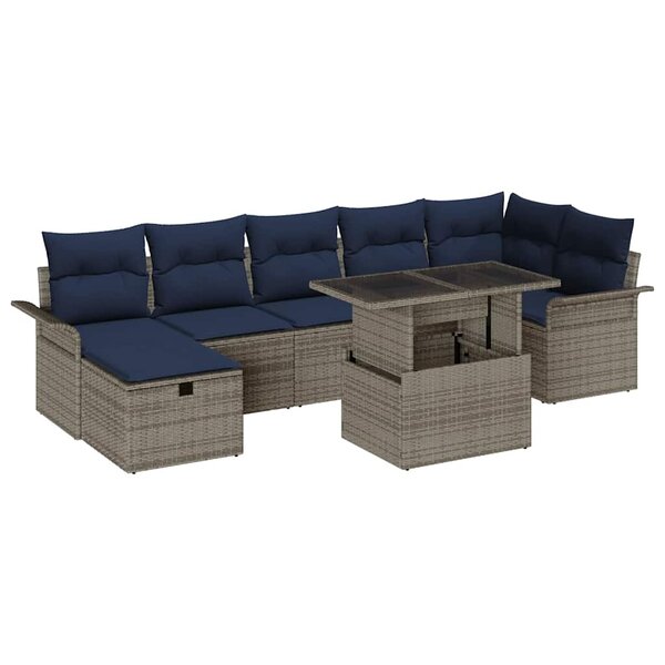 vidaXL Ensemble de canapé de jardin avec coussin 8 Pièces Gris Poly rotin