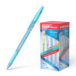 LOT de 50 Stylo à bille Erichkrause R-301 Spring Stick&Grip 0.7 - Corps hexagonal translucide - Zone de préhension en caoutchouc profilée - Pointe de 0 7 mm - Encre à séchage rapide - Couleur bleue