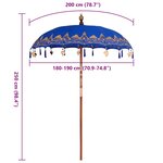 vidaXL Parasol Autre Bleu x 250 cm Coton et bois massif