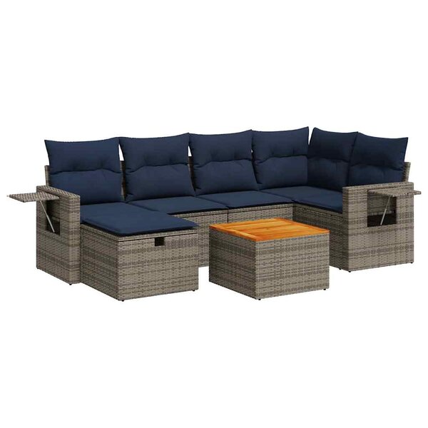 vidaXL Salon de jardin avec coussins 7 Pièces gris résine tressée