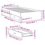 vidaXL Cadre de lit avec tiroirs sans matelas chêne fumé 90x200 cm