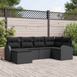 vidaXL Ensemble de canapé de jardin avec coussin 6 Pièces Noir Poly rotin