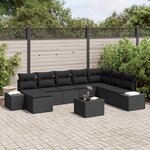 vidaXL Ensemble de canapé de jardin avec coussin 8 Pièces Noir polyrotin
