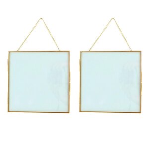 2 cadres en verre vintage - carré avec chaîne métallique - 20 x 20 cm