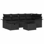 vidaXL Ensemble de canapé de jardin avec coussin 7 Pièces Noir polyrotin