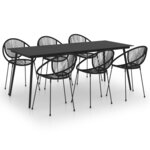 vidaXL Ensemble à dîner d'extérieur 7 Pièces Rotin PVC Noir