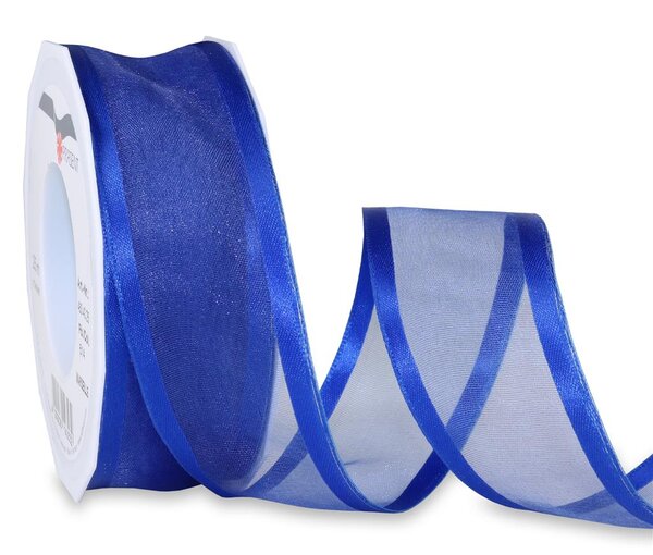 Organza marseille 25-m-rouleau 40 mm laitonné bleu roi