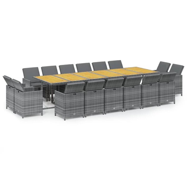 vidaXL Ensemble à manger de jardin coussins 17 Pièces Résine tressée Gris