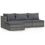 Salon de jardin meuble d'extérieur ensemble de mobilier 4 pièces avec coussins gris résine tressée 02_0016146