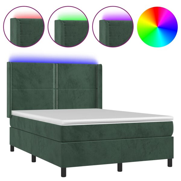 vidaXL Sommier à lattes de lit matelas et LED Vert foncé 140x190 cm