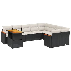 vidaXL Salon de jardin 10 Pièces avec coussins noir résine tressée