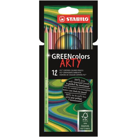 Etui de 12 crayons de couleur greencolors arty en bois fsc stabilo