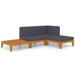 vidaXL Salon de jardin 4 Pièces avec coussins Bois d'acacia solide