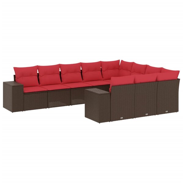 vidaXL Salon de jardin 10 Pièces avec coussins marron résine tressée