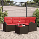 vidaXL Ensemble de canapé de jardin 5 Pièces Marron et rouge Poly rotin