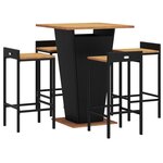 vidaXL Ensemble de bar jardin 5 Pièces noir poly rotin/bois massif acacia