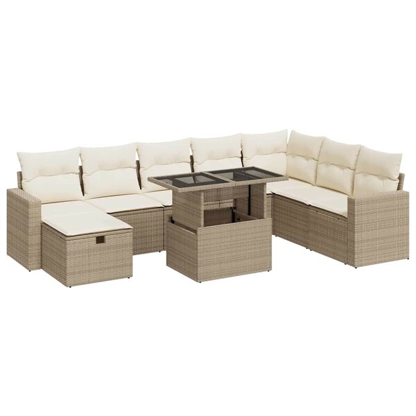 vidaXL Salon de jardin avec coussins 9 Pièces beige résine tressée