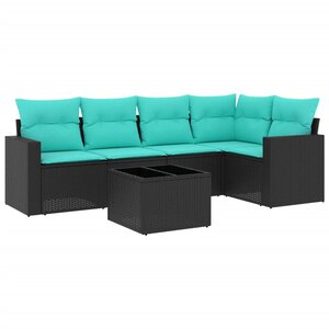 vidaXL Salon de jardin 6 Pièces avec coussins noir résine tressée