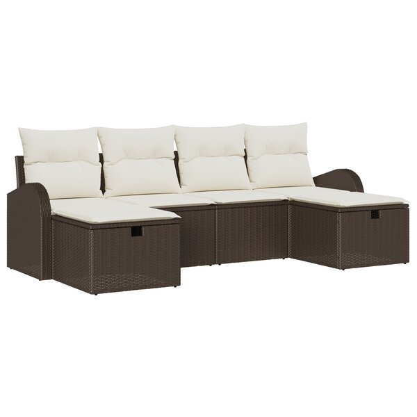 vidaXL Set de canapé de jardin 6 pièces avec coussins en poly rotin marron.