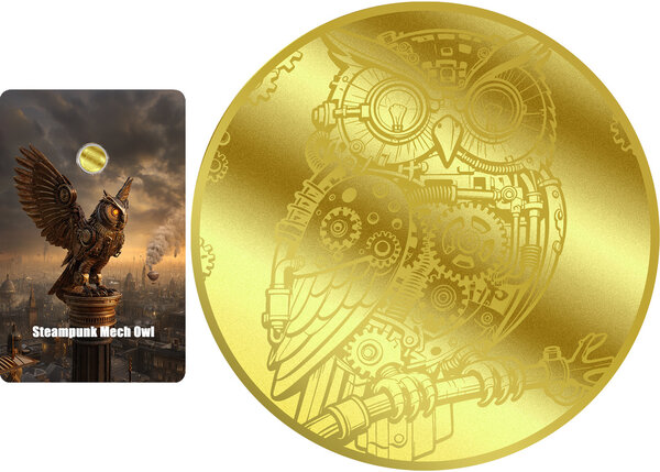 Pièce de monnaie en Or 12 Dollars g 0.031 (1/1000 oz) Millésime 2026 STEAMPUNK MECH OWL 1/1000 (PRÉCOMMANDE)
