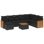 vidaXL Salon de jardin 9 Pièces avec coussins noir résine tressée