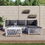 vidaXL Salon de jardin avec coussins 5 Pièces blanc acier