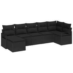 vidaXL Ensemble de Canapés avec coussin 7 Pièces Noir polyrotin