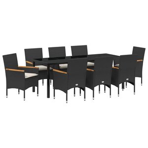 vidaXL Ensemble de salle à manger pour jardin 9 Pièces Noir polyrotin