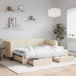 vidaXL Lit de jour avec gigogne et tiroirs crème 80x200 cm tissu