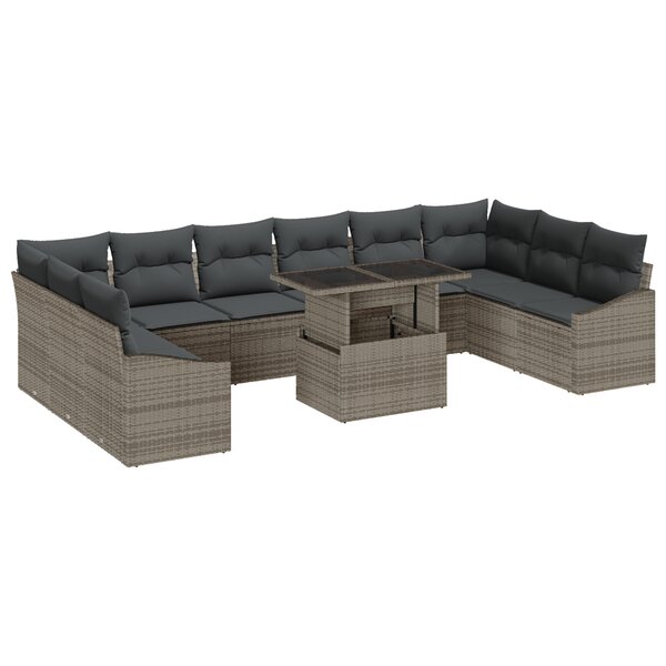 vidaXL Set de canapé de jardin 11 pièces avec coussins gris en poly rotin