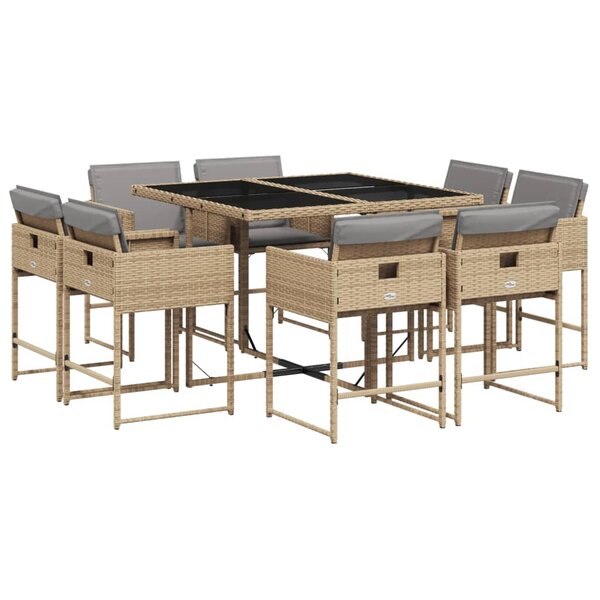 vidaXL Ensemble à manger de jardin et coussins 9 Pièces mélange beige