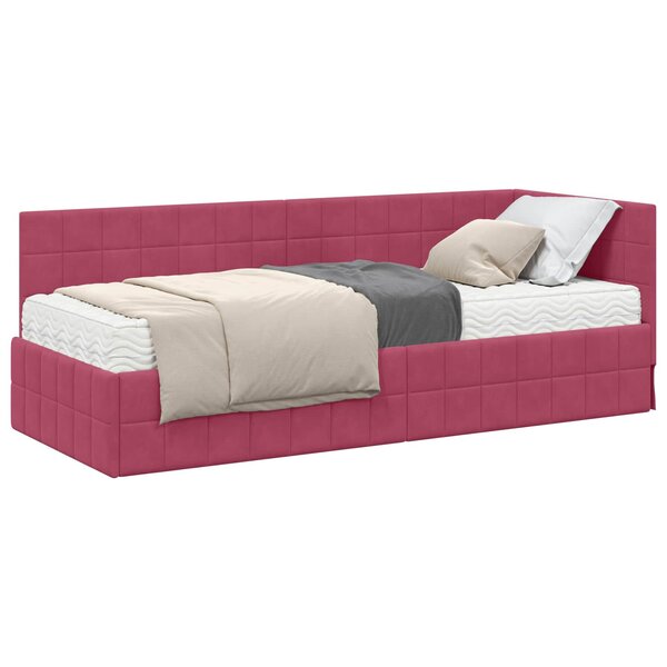 vidaXL Cadre de lit d'angle avec matelas 2 Pièces Vert Velours