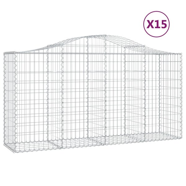 vidaXL Paniers à gabions arqués 15 Pièces 200x50x100/120 cm fer galvanisé