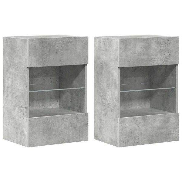 vidaXL Meubles muraux avec lumières LED pour TV 2Pièces gris béton 40x30x60 5 cm