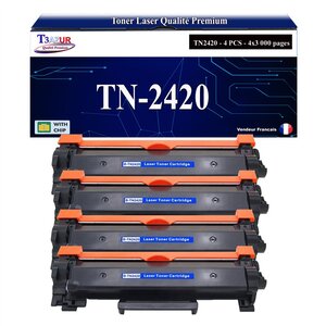 T3AZUR - 4x Toners compatibles avec Brother TN2420 TN2410 pour Brother DCP-L2510D DCP-L2512D DCP-L2530DW DCP-L2537DW DCP-L2550DN - 3 000 pages